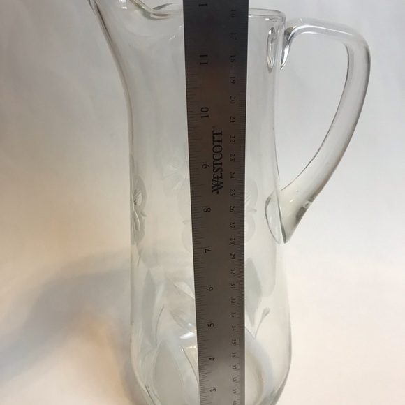 Vintage etched glass crystal pinched pitcher - Picture 11 of 14